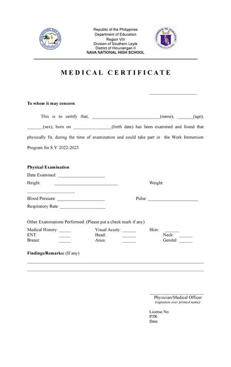 philippine medical certificate sample.